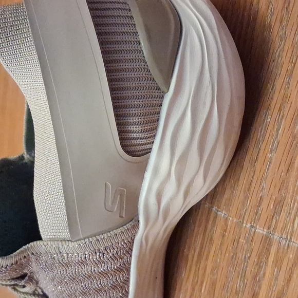 You By Skechers Women's Knit Lace-Up Slip-On Sneakers in Sparkly Taupe and White - Picture 14 of 16